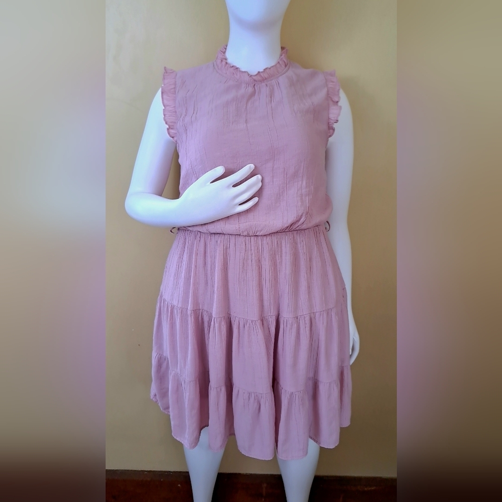 Dusty Rose Sleeveless Tiered Dress With Ruffle Detail